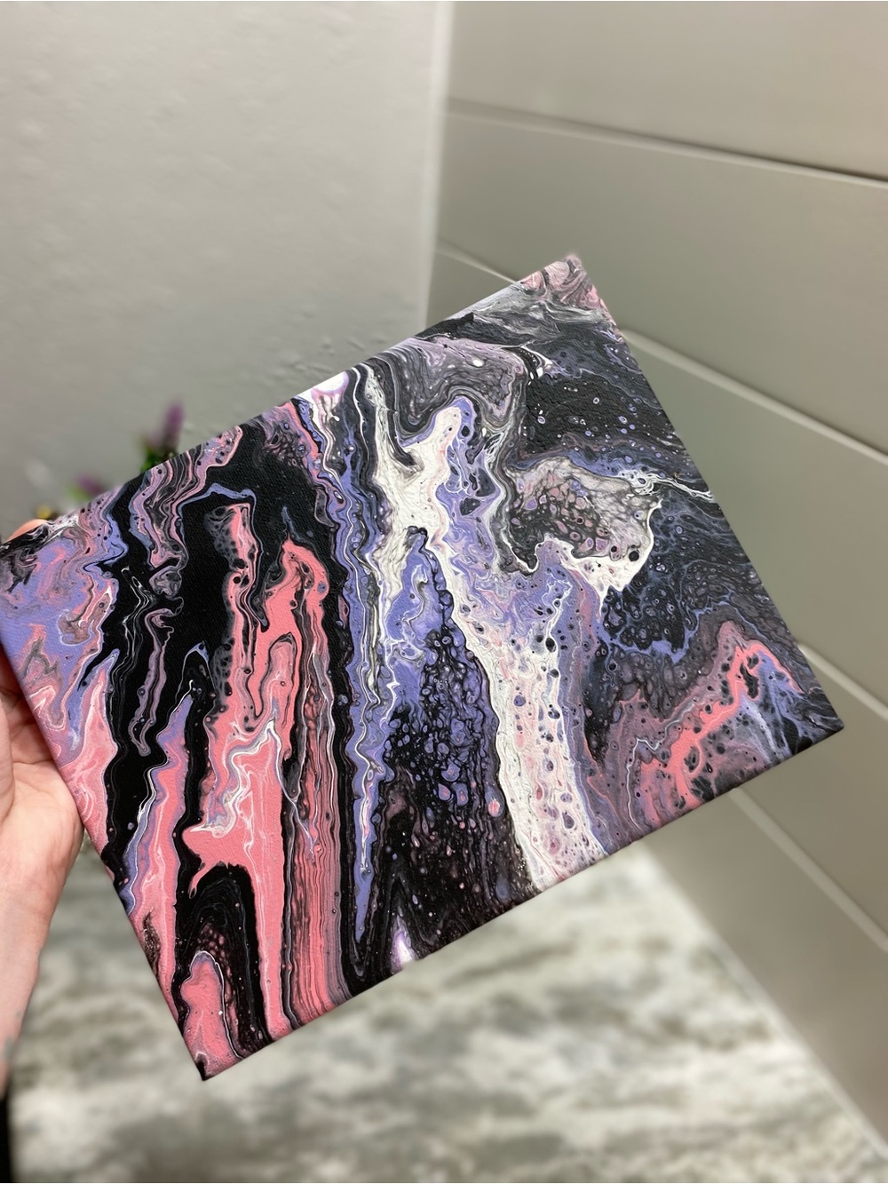 Hand Crafted Pink and Purple Fluid Art Painting